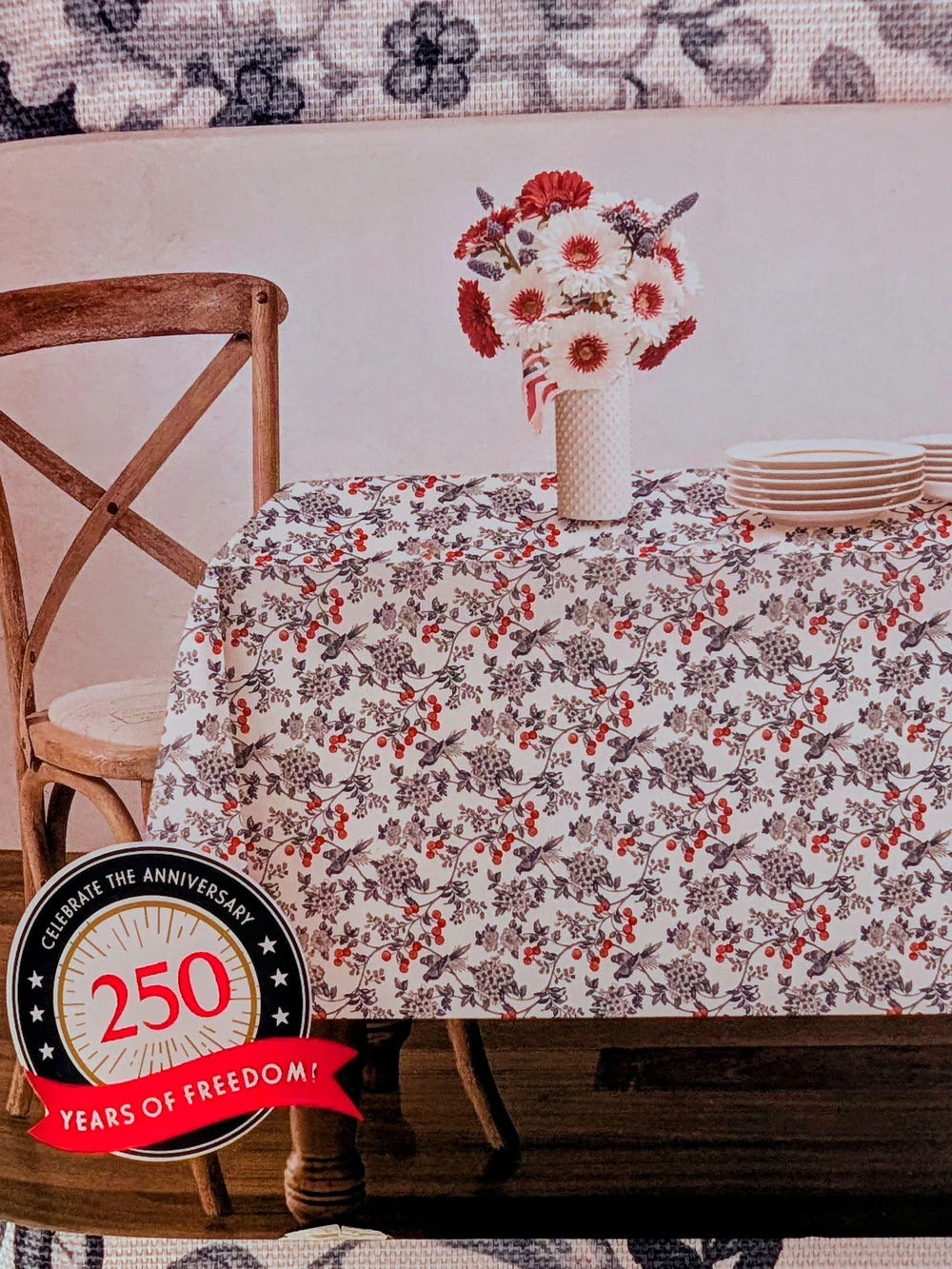 Floral and Berry Blue/Red Tablecloth -Rectangular 60in x 84in
